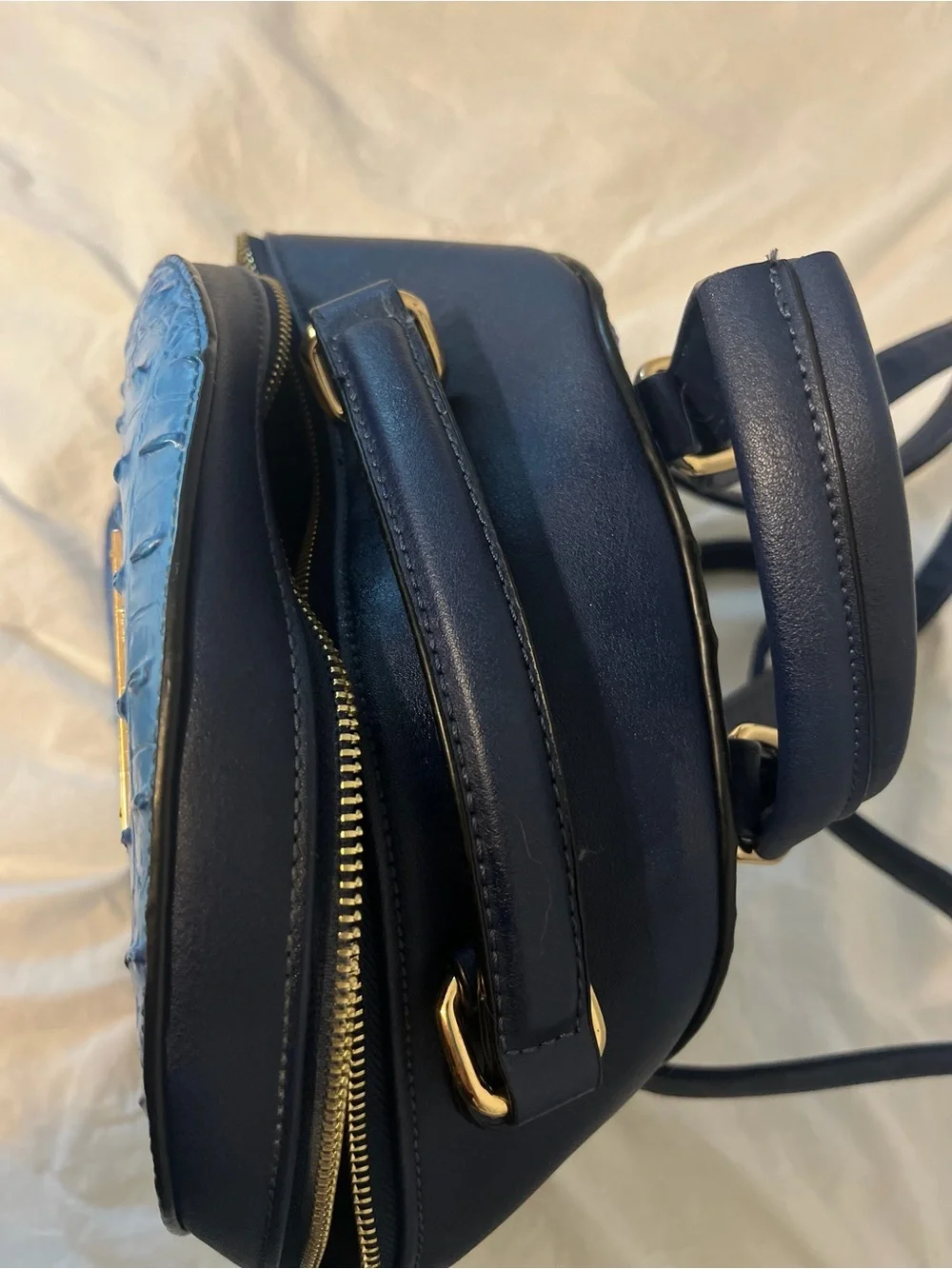 Blue Croc-Embossed Mini Backpack Bag